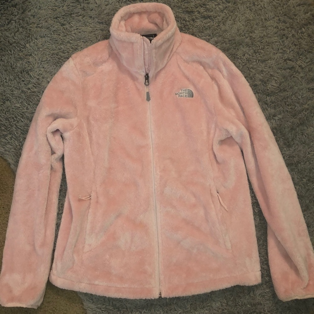 The north face pink zip up fleece jacket